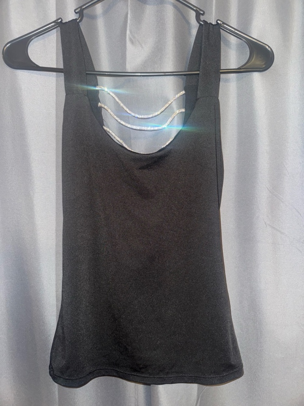 Black Tank Top with Crystal-Embellished Back Straps